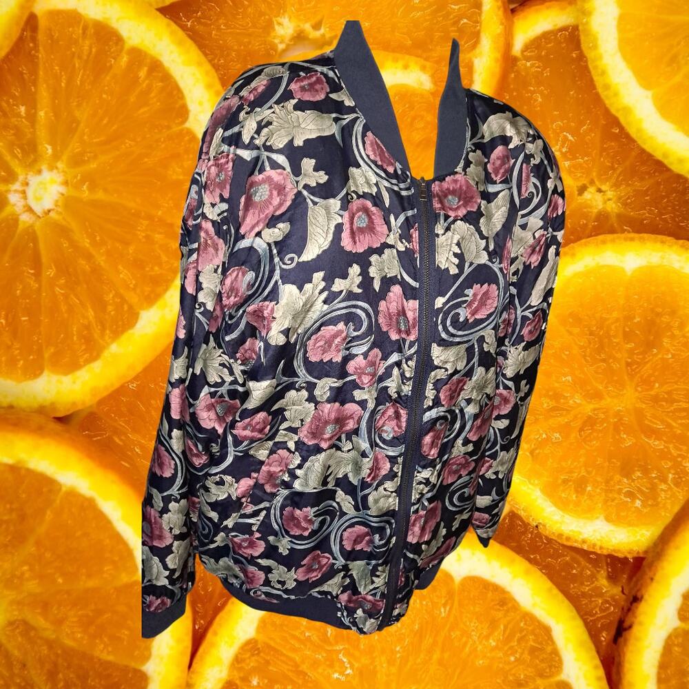 Vintage Outer Zone Silk‎ Lined Full Zip Jacket With Floral Design Size Medium